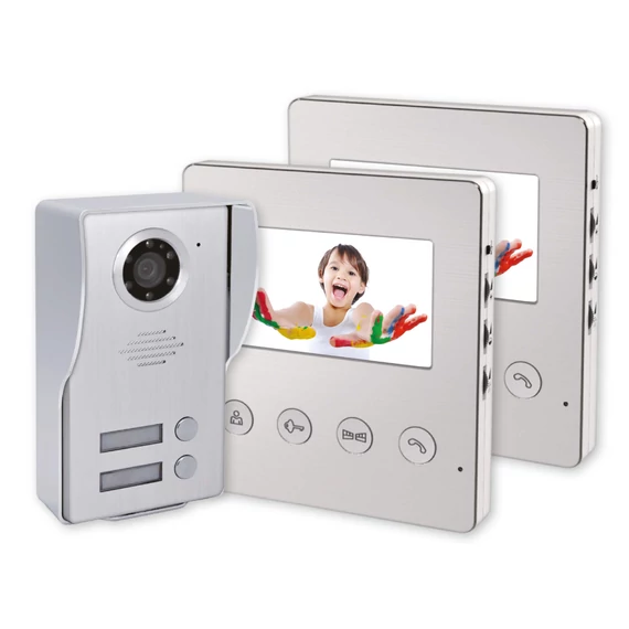 COMMEL Video kaputelefon, 2 lakásos,színes, 4,3", 2 kapunyitó, IP44 kültéri egys. (501-205)