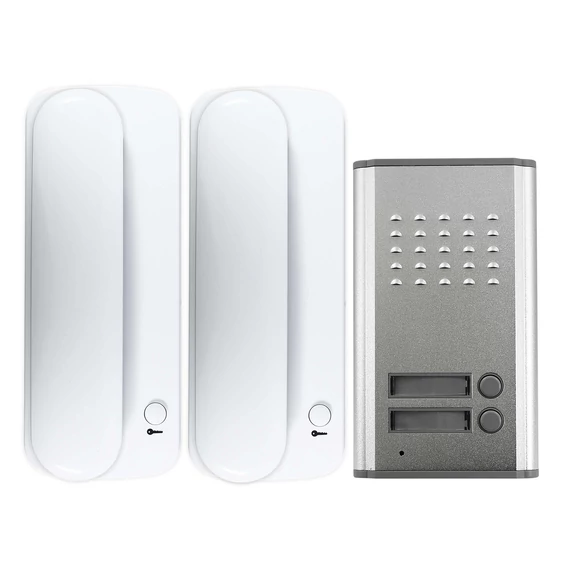 COMMEL Audio kaputelefon, 2 lakásos, beszéd+nyitó funkc., IP44 kültéri egys. (502-203)