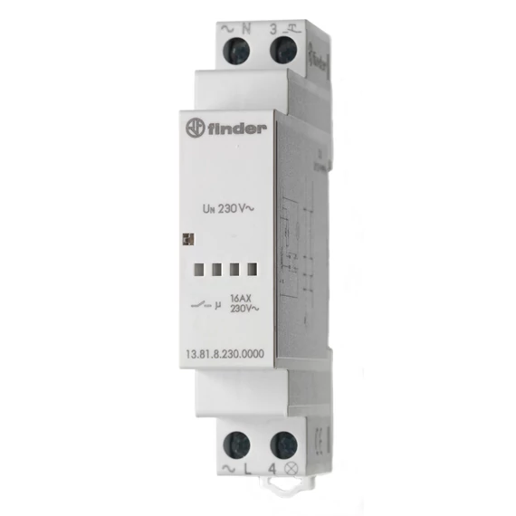 FINDER Elektronikus léptető relé, DIN-sínre, 230VAC, 1Z érintk., 16A, 1mod (Impulzus relé) (138182300000) (13.81.8.230.0000)