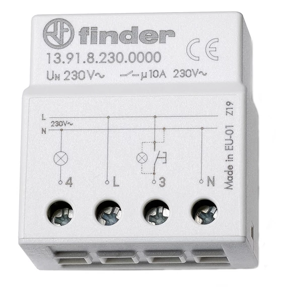 FINDER Elektronikus léptető relé, DIN-sínre, 230VAC, 1Z érintk., 10A, 1mod (Impulzus relé) (139182300000) (13.91.8.230.0000)
