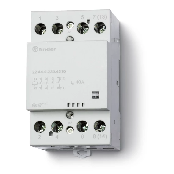 FINDER Installációs mágneskapcsoló, 230V AC/DC, 40A, 4z, AgSnO2, mech.állapotjelz, IP20 (224402304310) (22.44.0.230.4310)