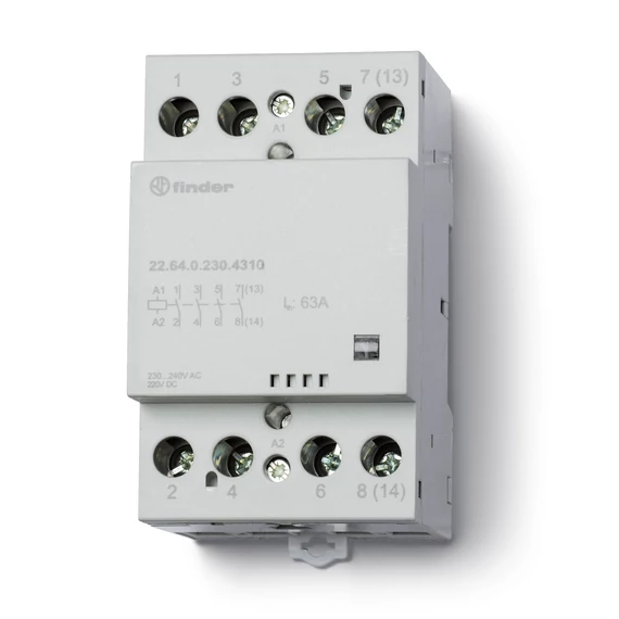 FINDER Installációs mágneskapcsoló, 230V AC/DC, 63A, 4z, AgSnO2, mech.állapotjelz, IP20 (226402304310) (22.64.0.230.4310)