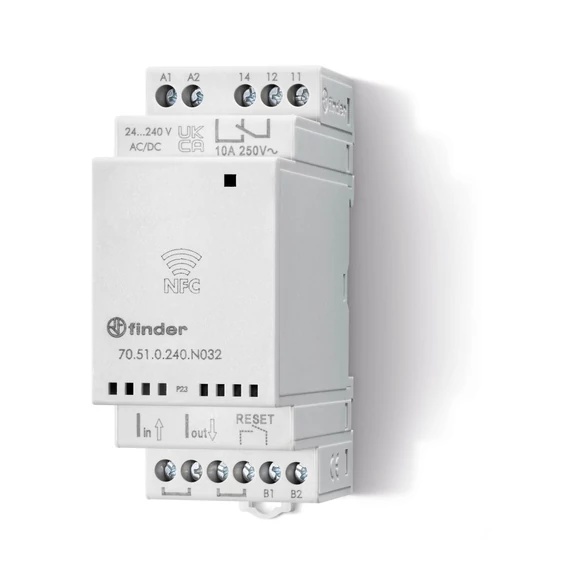 FINDER Áramfelügyeleti relé, 1 váltóérintkező 10 A, reset bemenet, tápfeszültség: (24…240)V AC/DC, max. felügyelt áram: 16 A (600 A) (70510240N032) (70.51.0.240.N032)