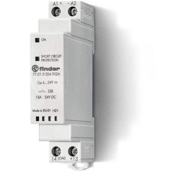 FINDER Sorbaépíthető SSR relé, 5 A / (16...32) V DC, max. bekapcsolási áram: 160 A - 10 ms, bemenet: (6...24)V DC (770190249024) (77.01.9.024.9024)