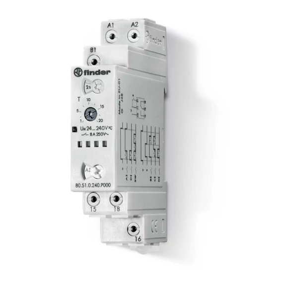FINDER Időrelé, sorolható, 1-v 24-240V50Hz 8A 24-240VDC (80510240P000) (80.51.0.240.P000)
