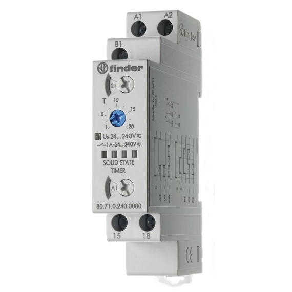 FINDER Időrelé, multifunkc, 24-240V/AC/DC, 0,1s-20h, 1W (807102400000) (80.71.0.240.0000)