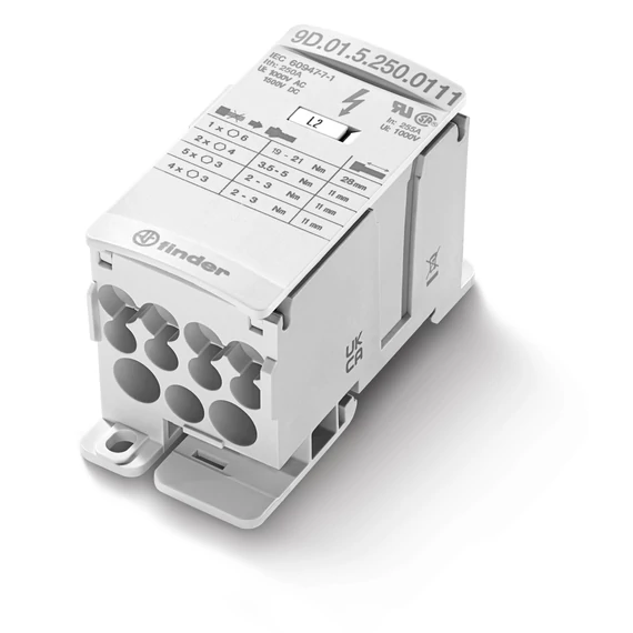FINDER Fővezetéki leágazó kapocs, be/10ki, 120mm2, IP20, 1P, 250A, csavaros, kalapsínre (9D0152500111) (9D.01.5.250.0111)
