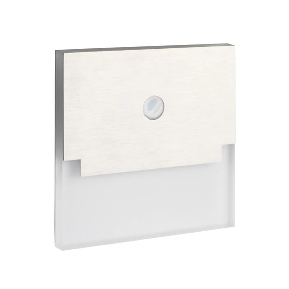 KANLUX SABIK LED PIR WW LED lépcsővilágító lámpatest, 12V DC, mozgásérzékelővel, 0.8W, 3000K, 13lm, 23x75x75mm, rozsdamentes acél (27374)