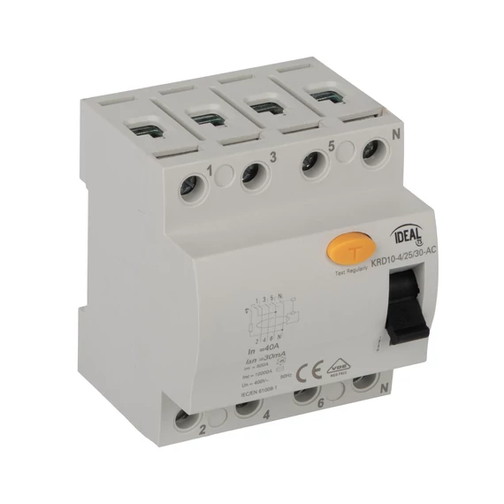 KANLUX KRD10-4/40/30-AC Életvédelmi relé, 4P KRD10-4, 40A, 400V AC (fírelé) (38741)