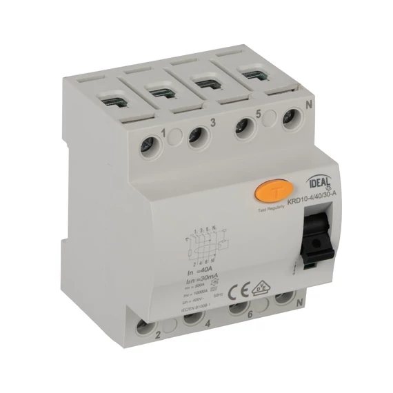 KANLUX KRD10-4/40/30-A Életvédelmi relé, 4P KRD10-4, 40A, 400V AC (fírelé) (38742)