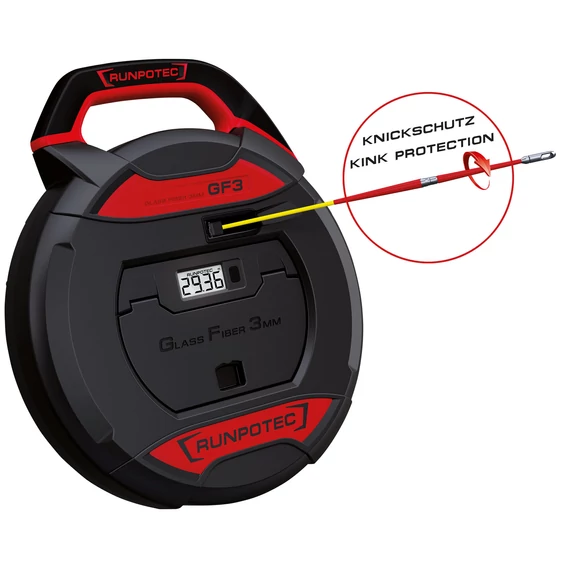 RUNPOTEC GF3 üvegszálas vezetékbehúzó digitális hosszmérővel, D=3mm, 30m (101930)