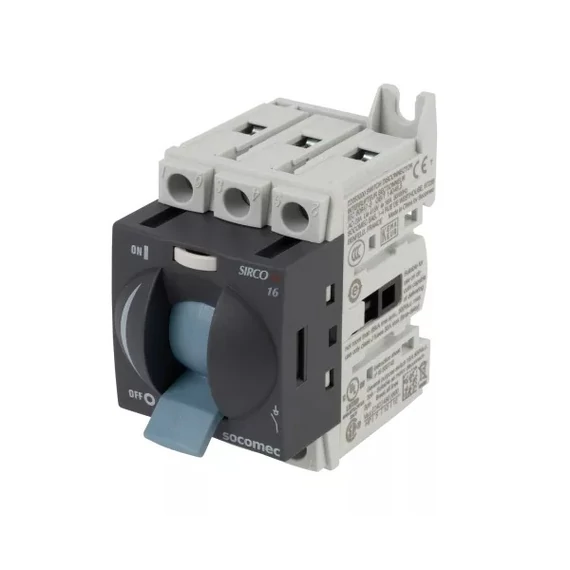 SOCOMEC SIRCO szakaszoló (terheléskapcsoló) M1 méret 3X16A billenő kapcsolós hajtással 415..690 VAC / 110..440 VDC (22053000)