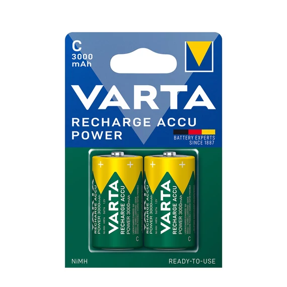 VARTA Reacharge Accu Power 3000mAh Ni-MH C R14 Újratölthető akkumulátor baby elem (2 db/csomag) (C3000)