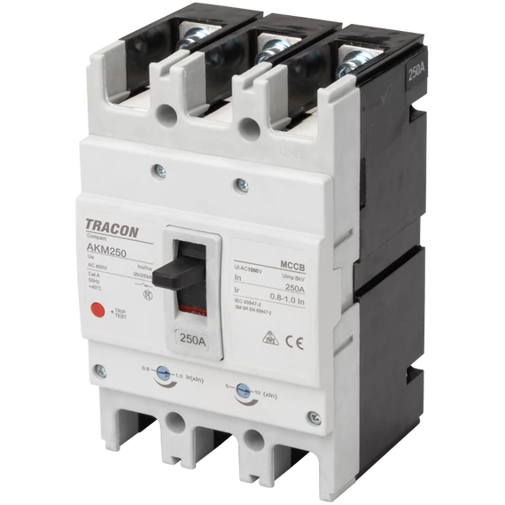 TRACON Kompakt megszakító, 3P, 250A, Ir=(0,8-1,0)In, 400/415V, 50/60Hz, Icu=36kA, Ics=25kA (AKM2-250)
