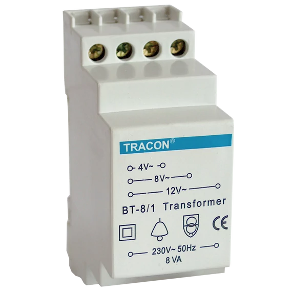 TRACON Biztonsági (csengő) transzformátor, 230V / 4-8-12V AC, max.8 VA (BT-8/1)
