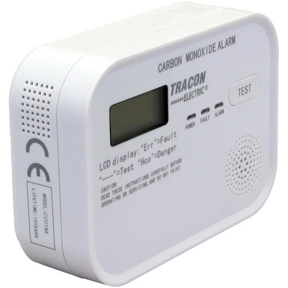 TRACON Szén-monoxid (CO) érzékelő, 4,5 VDC (3x1,5V AA), >85 dB (CO218A)