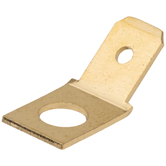 TRACON Csavaros rögzítésű szigeteletlen csatlakozó csap, sárgaréz, 6,3x0,8mm 45°, M5 (CSA-45-5)