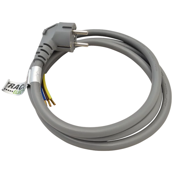 TRACON Csatlakozódugó kábellel, szürke, 3x2.5mm2, 3m, 16A, 250VAC, H05VV-F, 3680W (DUAL Schuko/French) (DVK3X2,5-3)
