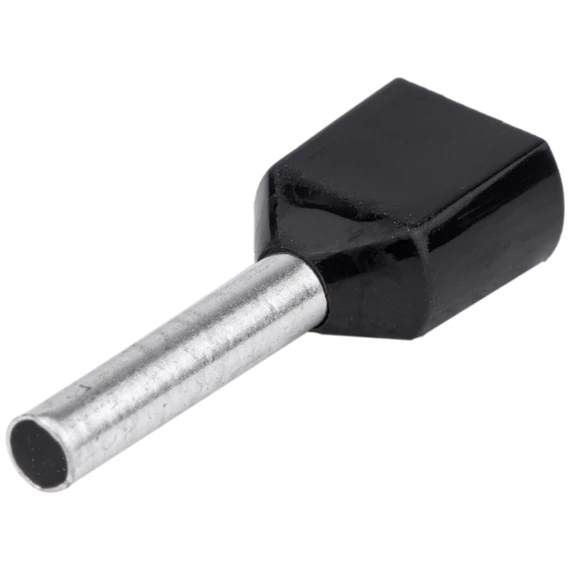 TRACON Szigetelt (PA6.6) iker-érvéghüvely, ónozott elektrolitréz, fekete, 2x1,5mm2, l=12mm (E13I)
