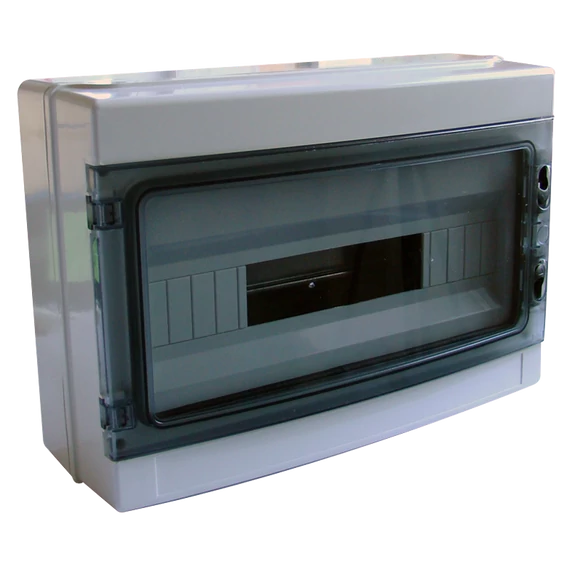 TRACON Falon kívüli elosztódoboz, átlátszó ajtóval, N/PE sínnel, 1x18 mod, HxWxD=285x410x140mm, IP65, 660V AC, 1000 V DC (EDFKIP65-18/1)