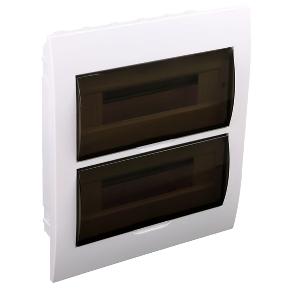 TRACON Süllyesztett elosztódoboz, füstszínű ajtóval, N/PE sínnel, 2x12 (24) modul, IP40, (HxWxD=310x257x76mm) (EDS-12/2)