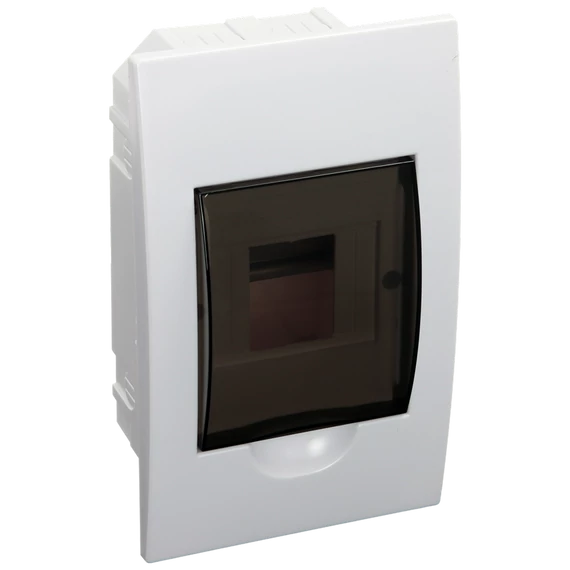 TRACON Süllyesztett elosztódoboz, füstszínű ajtóval, N/PE sínnel, 1x4 modul, IP40, (HxWxD=200x112x66mm) (EDS-4/1)