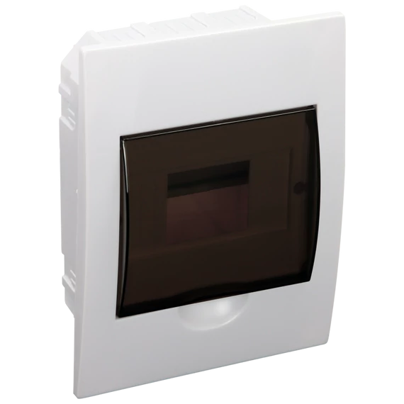 TRACON Süllyesztett elosztódoboz, füstszínű ajtóval, N/PE sínnel, 1x6 modul, IP40, (HxWxD=200x150x66mm) (EDS-6/1)
