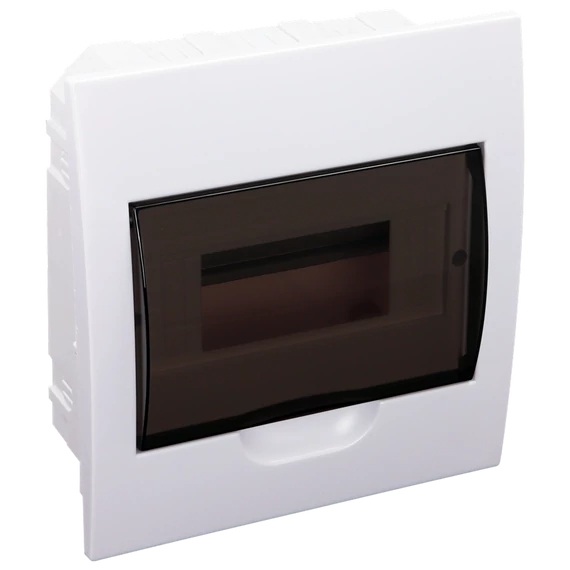 TRACON Süllyesztett elosztódoboz, füstszínű ajtóval, N/PE sínnel, 1x8 modul, IP40, (HxWxD=200x186x66mm) (EDS-8/1)