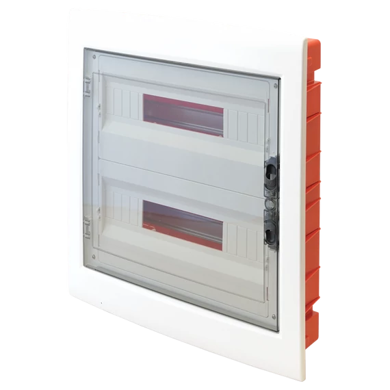 TRACON Süllyesztett elosztódoboz, füstszínű-sík ajtóval, NPE nélkül, 2x18 (36) modul, IP40, (HxWxD=480x440x90mm) (EDSS-18/2)