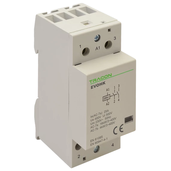 TRACON Installációs kontaktor, 230V, 50Hz, 2 Mod, 2xNO, AC1/AC7a, 40A, (EVOHK2-40)