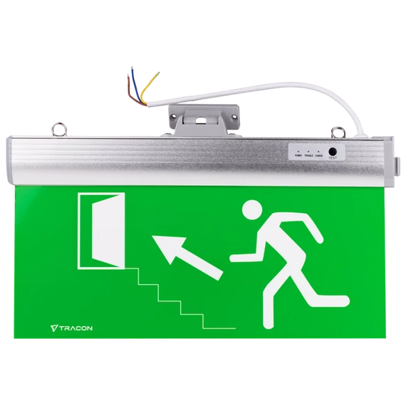 TRACON Élvilágítós LED kijáratjelző ragasztható piktogramokkal, 230V, 50Hz, 36xLED, 3h, 3,7V / 1200mAh, Li-ion, IP30 (EXIT-04-J)