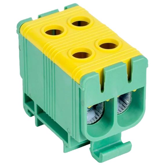 TRACON Főáramköri leágazó kapocs, sínre szerelhető, zöld/sárga, 6-50mm2, max. 1000VAC/1500VDC, max.160A (FLEAL-50/2ZS)