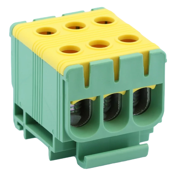 TRACON Főáramköri leágazó kapocs, sínre szerelhető, zöld/sárga, 6-50mm2, max. 1000VAC/1500VDC, max.160A (FLEAL-50/3ZS)