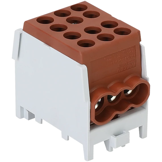 TRACON Főáramköri leágazó kapocs, sínre szerelhető, barna, 2.5-25mm2, max. 1000VAC/DC, max.101A (FLECU-25-16-3B)
