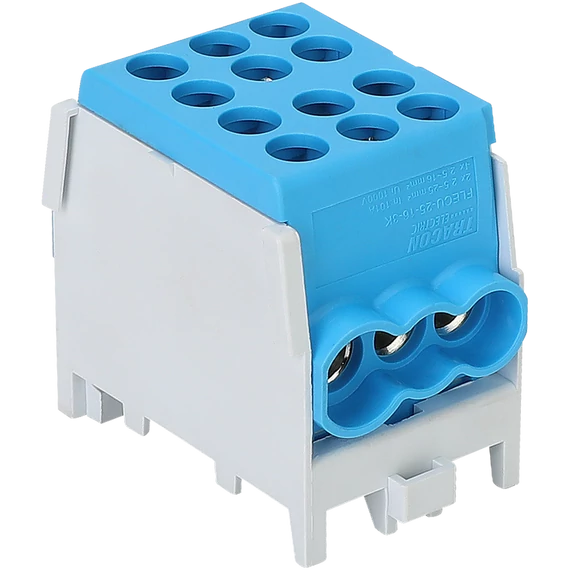 TRACON Főáramköri leágazó kapocs, sínre szerelhető, kék, 2.5-25mm2, max. 1000VAC/DC, max.101A (FLECU-25-16-3K)
