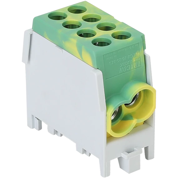 TRACON Főáramköri leágazó kapocs, sínre szerelhető, zöld/sárga, 2.5-25mm2, max. 1000VAC/DC, max.101A (FLECU-25-25-2ZS)