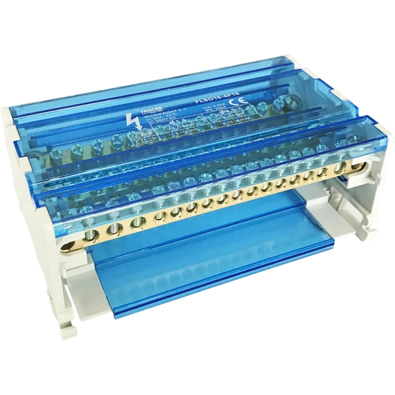 TRACON Moduláris elosztóblokk nyitható fedéllel, 4x16(10) mm2 / 12x10(6) mm2, 500VAC/DC, 80A (FLSO16-4P16)