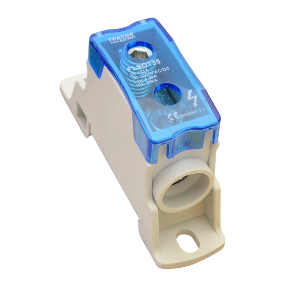 TRACON Moduláris toldó kapocs nyitható fedéllel, 1x35(35)mm2 / 1x35(35)mm2, 1000VAC/DC, 125A (FLSOT35)