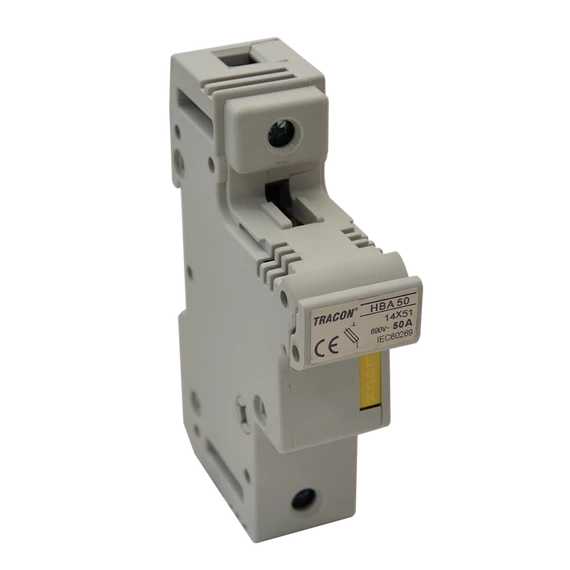 TRACON Szakaszolókapcsoló-biztosító hengeres bizt.hoz, maszkolható, 50A, 14x51mm; Un=230V/400V (HBA-1P-50)