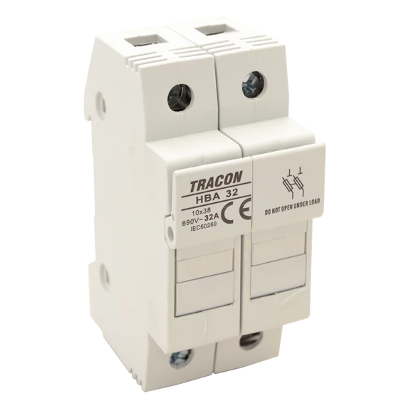 TRACON Szakaszolókapcsoló-biztosítóhengeres bizt.hoz, maszkolható, 32A, 10x38mm; Un=230V/400V (HBA-2P-32)