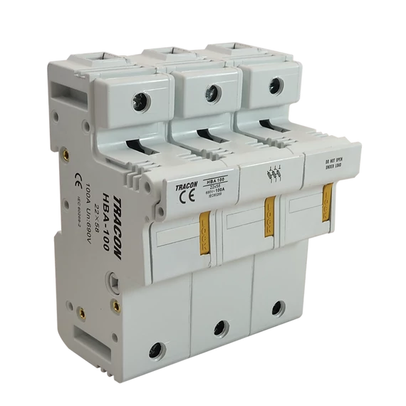 TRACON Szakaszolókapcsoló-biztosítóhengeres bizt.hoz, maszkolható, 100A, 22x58mm; Un=230V/400V (HBA-3P-100)