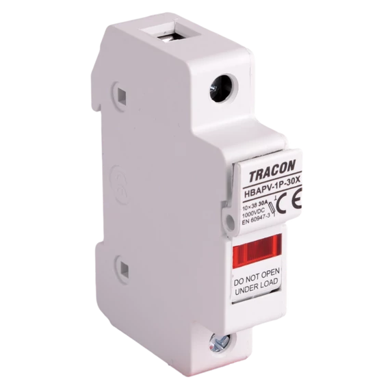 TRACON Szakaszolókapcsoló-biztosító hengeres bizt.hoz, PV, 30 A, 10x38, Un=1000 VDC, DC-20B, IP20 (HBAPV-1P-30X)