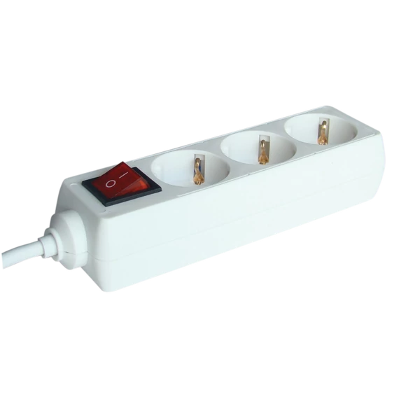 TRACON Hordozható elosztósáv kapcsolóval, normál, fehér, 3xSCHUKO, 3m, max.16A, 250VAC, 3680W, 3x1,5mm2, H05VV-F (HK3-3M)