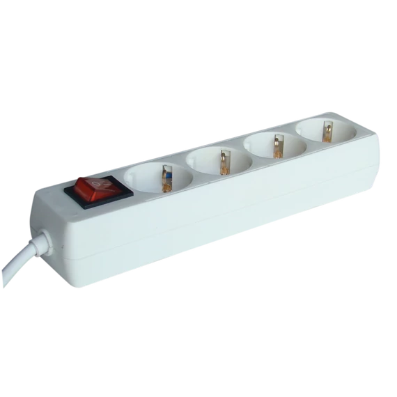 TRACON Hordozható elosztósáv kapcsolóval, normál, fehér, 4xSCHUKO, 3m, max.16A, 250VAC, 3680W, 3x1,5mm2, H05VV-F (HK4-3M)