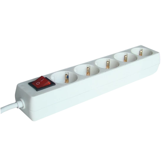 TRACON Hordozható elosztósáv kapcsolóval, normál, fehér, 5xSCHUKO, 5m, max.16A, 250VAC, 3680W, 3x1,5mm2, H05VV-F (HK5-5M)
