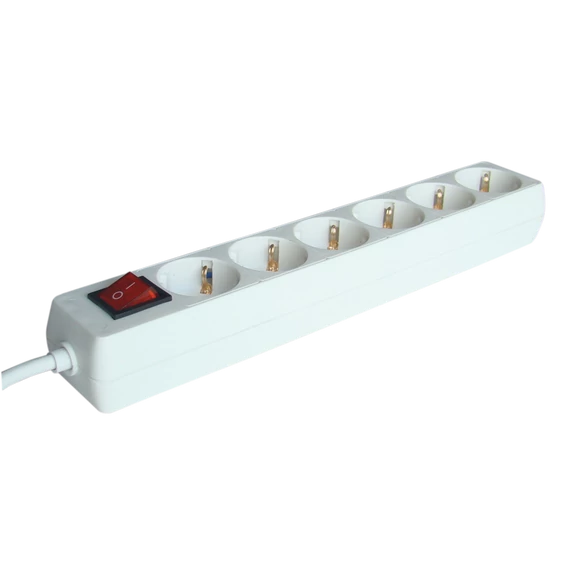 TRACON Hordozható elosztósáv kapcsolóval, normál, fehér, 6xSCHUKO, 3m, max.16A, 250VAC, 3680W, 3x1,5mm2, H05VV-F (HK6-3M)