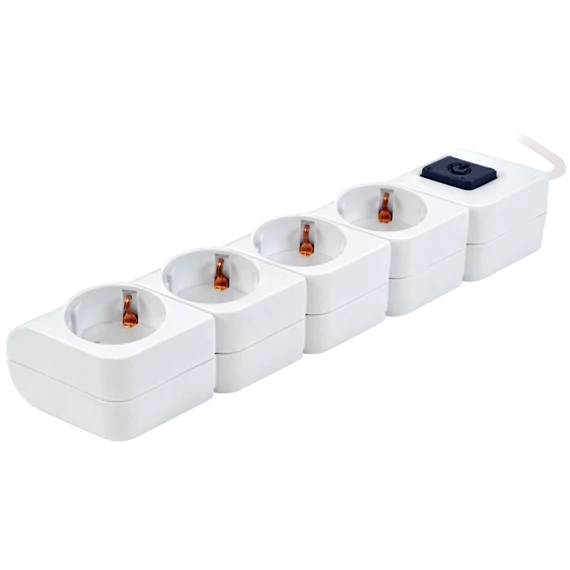 TRACON Hordozható elosztósáv kapcsolóval, fehér, 4xSCHUKO, 1,4m, max.16A, 250VAC, 3680W, 3x1mm2, H05VV-F (HKD-4)
