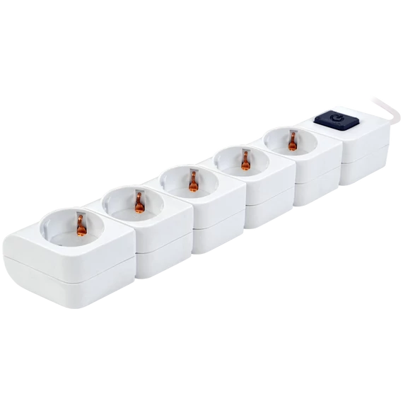 TRACON Hordozható elosztósáv kapcsolóval, fehér, 5xSCHUKO, 1,4m, max.16A, 250VAC, 3680W, 3x1mm2, H05VV-F (HKD-5)