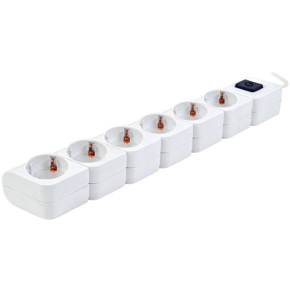 TRACON Hordozható elosztósáv kapcsolóval, fehér, 6xSCHUKO, 1,4m, max.16A, 250VAC, 3680W, 3x1mm2, H05VV-F (HKD-6)