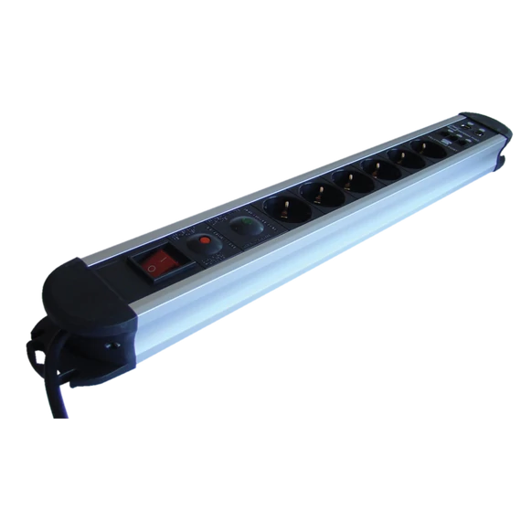 TRACON ALU 6-os elosztó kapcsoló + túlfesz + túláram + koax + tel védelem, 6xSCHUKO, 3m, max.16A, 250VAC, 3680W, H05VV-F (HKTM6-3M-KT-ALU)